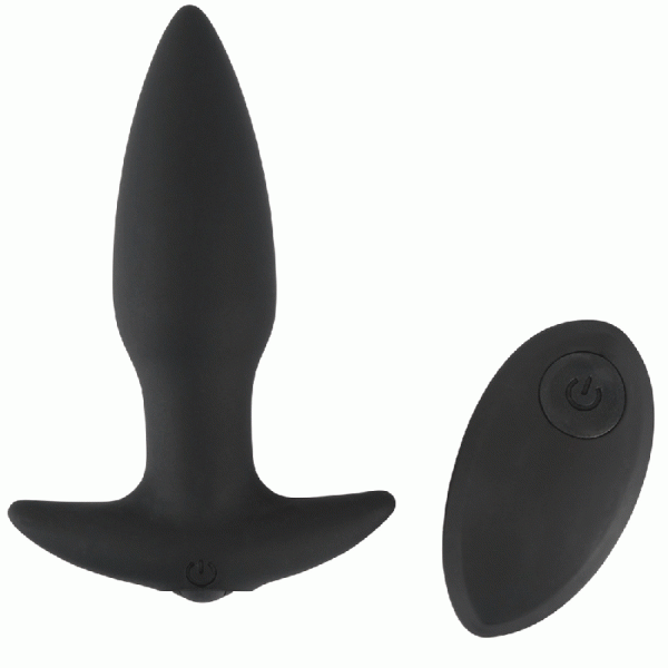 Μαύρη πρωκτική τάπα σιλικόνης με δόνηση remote control 