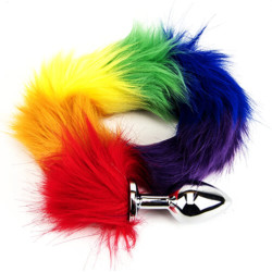 Μεταλλική τάπα πρωκτού με ουρά ουράνιο τόξο